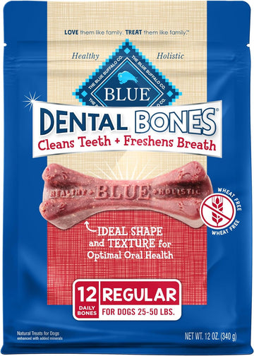 Blue Buffalo Dental Bones Regular Natural Dental Chew Dog Treats, (25-50 lbs) 12-oz Bag