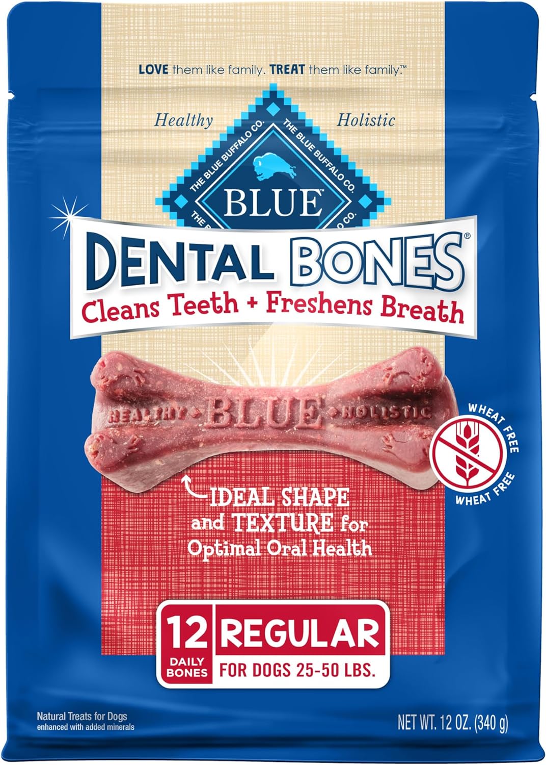 Blue Buffalo Dental Bones Regular Natural Dental Chew Dog Treats Bag