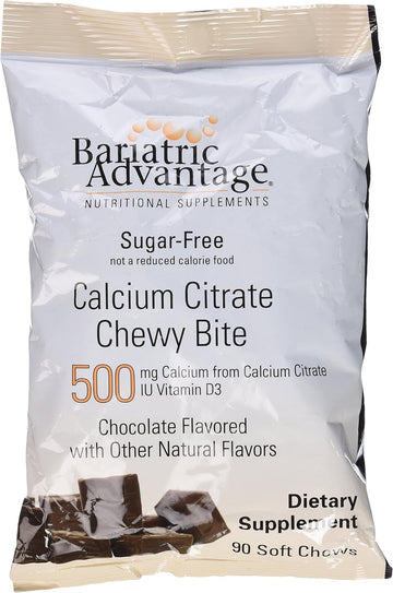 Bariatric Advantage Calcium Citrate Chewy Bites 500mg with Vitamin D3 for Bariatric Surgery Patients Including Gastric Bypass and Sleeve Gastrectomy, Sugar Free - Chocolate Flavor, 90 Count