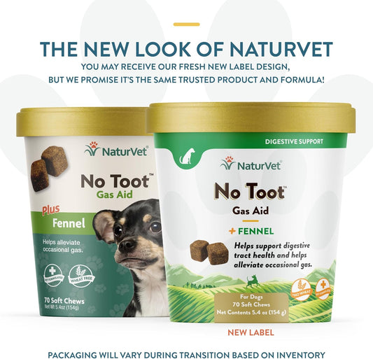 Naturvet – No Toot Gas Aid For Dogs Plus Fennel – 70 Soft Chews | Alleviates Intestinal Gas | Helps Reduce Stool & Urine Odors | 30 Day Supply