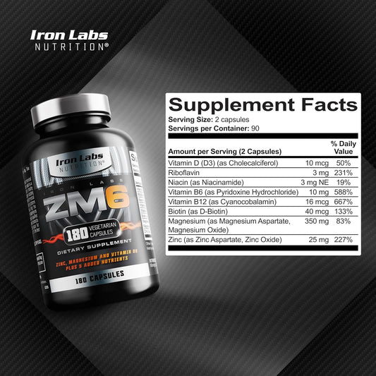 Iron Labs ZM6 - High Strength Zinc and Magnesium Supplement - 180 Vege