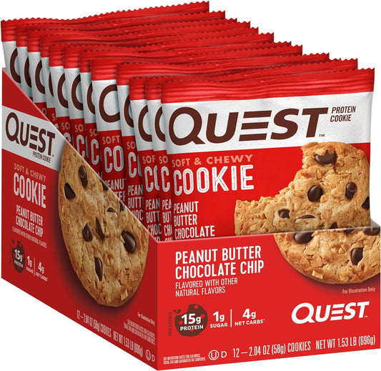 Quest Nutrition Peanut Butter Chocolate Chip High Protein Cookie, Keto Friendly, Low Carb, 24.5 Oz, 12 count (Pack of 1)