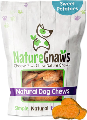 Nature Gnaws Sweet Potato Chips For Dogs - Single Ingredient Natural Dog Chew Treats - 12 Oz