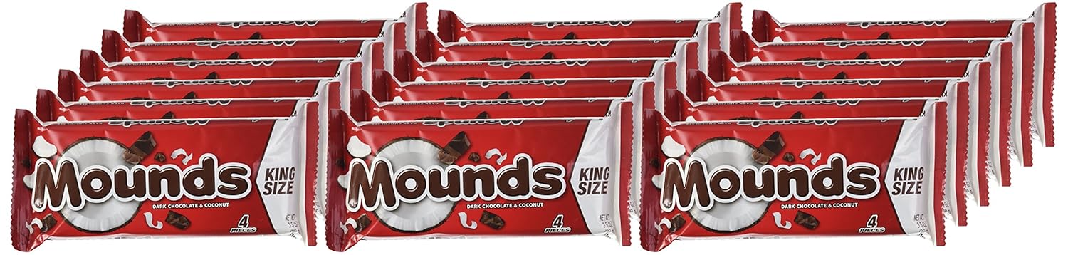 Mounds Dark Chocolate And Coconut King Size, Candy Bars, 3.5 Oz (18 Count)