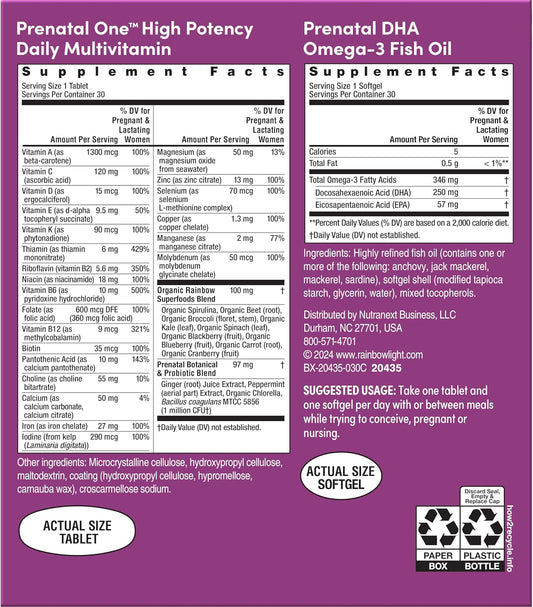 Rainbow Light Prenatal Daily Duo Multivitamin Kit, With Prenatal One Daily Multivitamin And Prenatal Dha Omega-3 Fish Oil For Mom'S Health And Baby'S Development Support, 30 Count