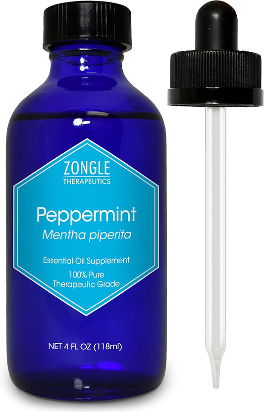 Pure Peppermint Oil By Zongle – 100% Pure Natural, Therapeutic & Food Grade For Baking, Hair, Diffuser, Skin, Edible, Beard, Cooking, Candy, Ingestion, Stomach, Digestion, Teeth, Oral Use– 4 Oz