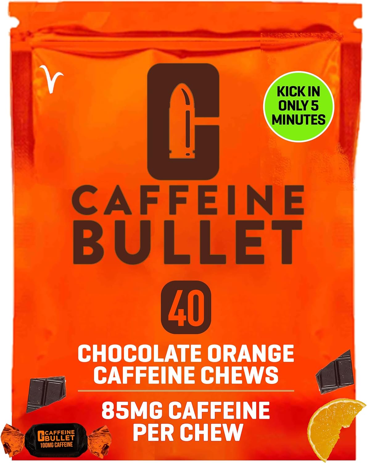 Caffeine Bullet Energy Chews - Chocolate Orange. 40 * 85Mg - Faster Kick Than Pills, Gels And Gum. Sport Science For Running, Cycling, Gaming & A Pre Workout Endurance Boost