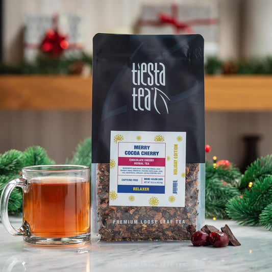 Tiesta Tea - Merry Cocoa Cherry | Chocolate Cherry Herbal Tea | Premium Loose Leaf Tea Blend | Non Caffeinated Holiday Teas | Make Hot Or Iced Tea & Brews Up To 200 Cups - 16 Oz Resealable Bulk Pouch