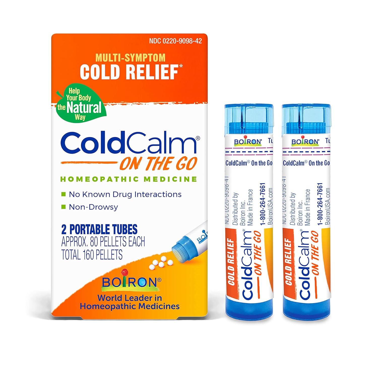 Boiron Coldcalm On The Go Cold Relief For Sneezing, Runny Nose, Nasal Congestion, And Sore Throat - 2 Count (160 Pellets)