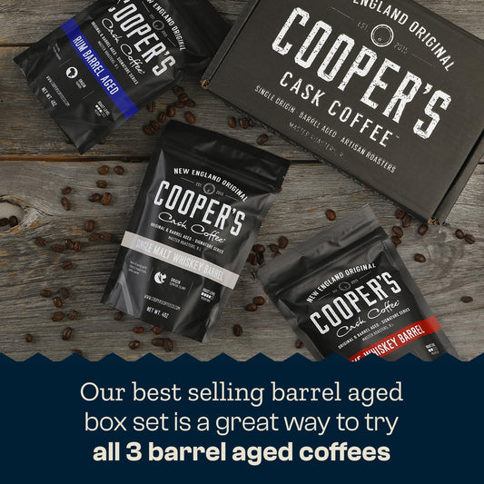 Bourbon Barrel Aged Coffee Whole Bean Set, Single Origin Sumatra Whiskey, Ethiopian Rye, Rwanda Rum Roasted Coffee Beans (Ground, 4 Ounce (Pack Of 3))