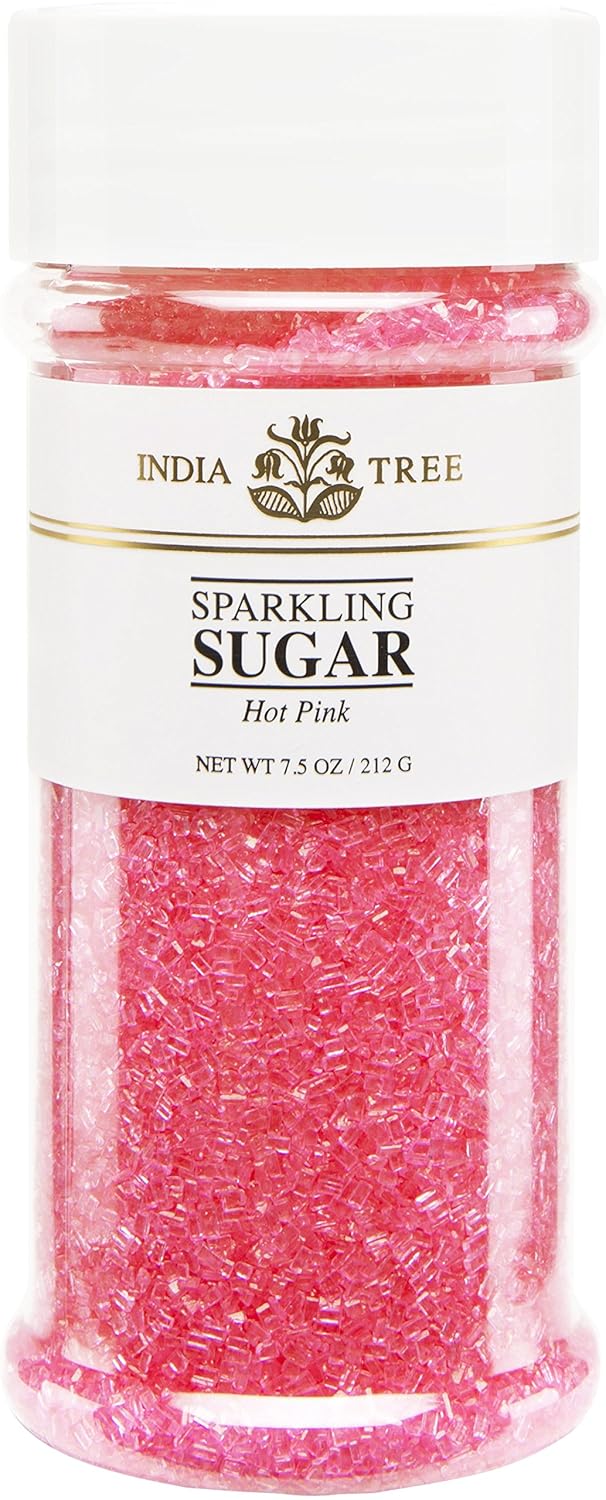 India Tree, Hot Pink Sparkling Sugar, Large Jar | Shimmery Sugar Sprinkles For Baking And Decorating | 7.5 Oz Jar (Pack Of 4)