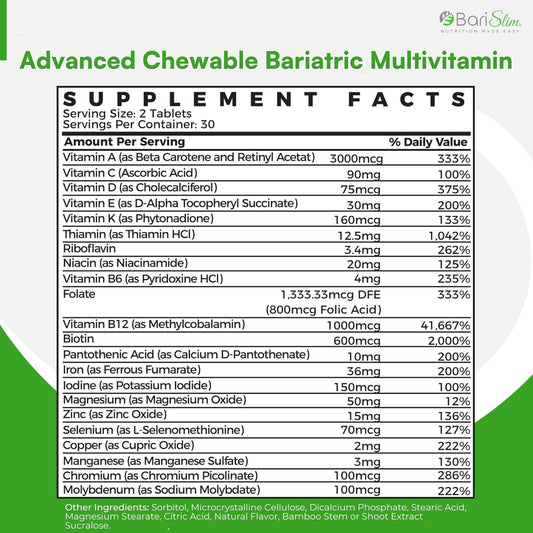 Advanced Chewable Bariatric Multivitamin Tablets - Bariatric Vitamin and Supplement for Post Bariatric Surgery Including Gastric Bypass and Gastric Sleeve | Orange (60 Count)