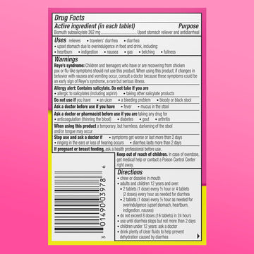 Pepto Bismol Chewables, Upset Stomach Relief, Bismuth Subsalicylate, Multi-Sympton Relief Of Gas, Nausea, Heartburn, Indigestion, Diarrhea, Cherry Flavor, 30 Tablets