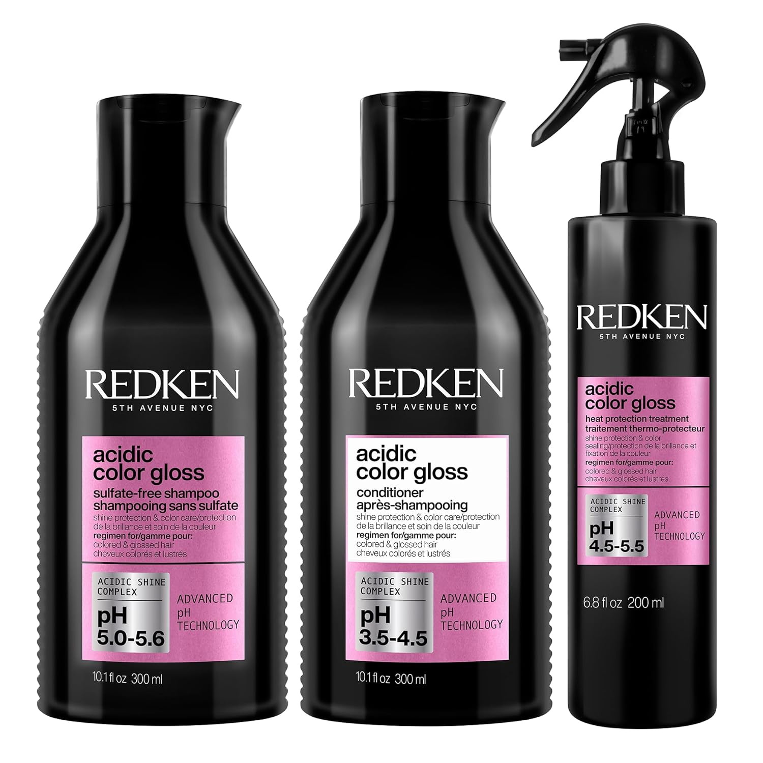 Redken Acidic Color Gloss Shampoo, Conditioner, And Heat Protection Spray For Color-Treated Hair | With Heat Protection Up To 450 Degrees | Detangles, Conditions And Adds Shine