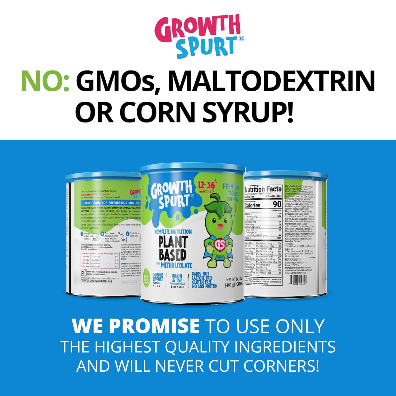 Plant Based Toddler Formula – Growth Spurt Complete Nutrition Powder Formula – Dairy Free, Lactose Free, Gluten Free – No Soy Protein - Prebiotics, Probiotics, DHA & ARA, Methylfolate, Immune Support, Non GMO Infant Baby Transition Weaning : Baby