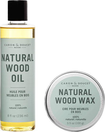CARON & DOUCET - Natural Wood Conditioning Oil and Wax Bundle - 100% Plant Based Wood Conditioning and Polishing Oil - Orange Scented - Suitable for Natural Wood Furniture. (8oz)