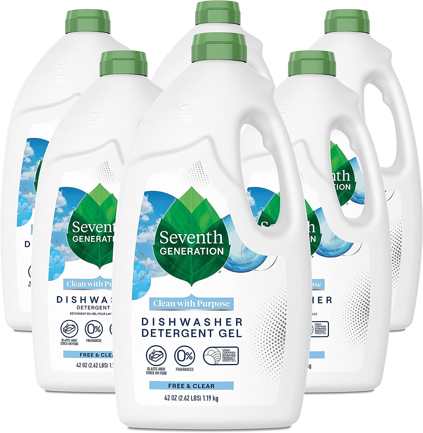 Seventh Generation Dishwasher Detergent Gel for Sparkling Dishes Free & Clear Fragrance Free 42 oz, Pack of 6