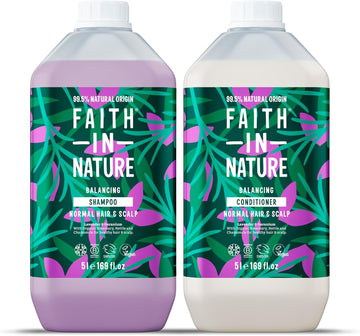 Faith In Nature Natural Lavender & Geranium Shampoo And Conditioner Set, Nourishing, Vegan & Cruelty Free, No Sls Or Parabens, For Normal To Dry Hair, 2 X 5L Pack