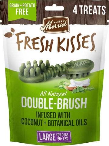 Merrick Fresh Kisses Natural Dental Chews Infused With Coconut And Botanical Oils For Large Dogs Over 50 Lbs - 4 Ct. Bag