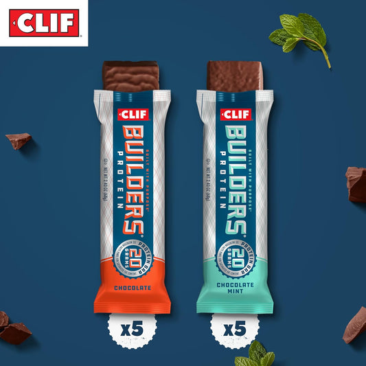 Clif Builders - Chocolate Mint And Chocolate Flavor - Variety Pack - Plant Based Protein Bars - Gluten Free - Non-Gmo - Low Glycemic - 20G Protein - 2.4 Oz. (10 Count)