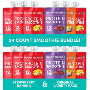 Designer Wellness Protein Smoothies Variety Pack and Strawberry Banana Bundle( 12 pack) each  12 g