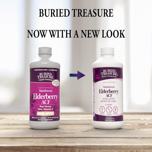 Buried Treasure Elderberry ACF with 4,000 mg Elderberry Sambucus Whole Fruit Concentrate, Vitamin C Plus Raw Local Honey Liquid Immune Support 16 oz