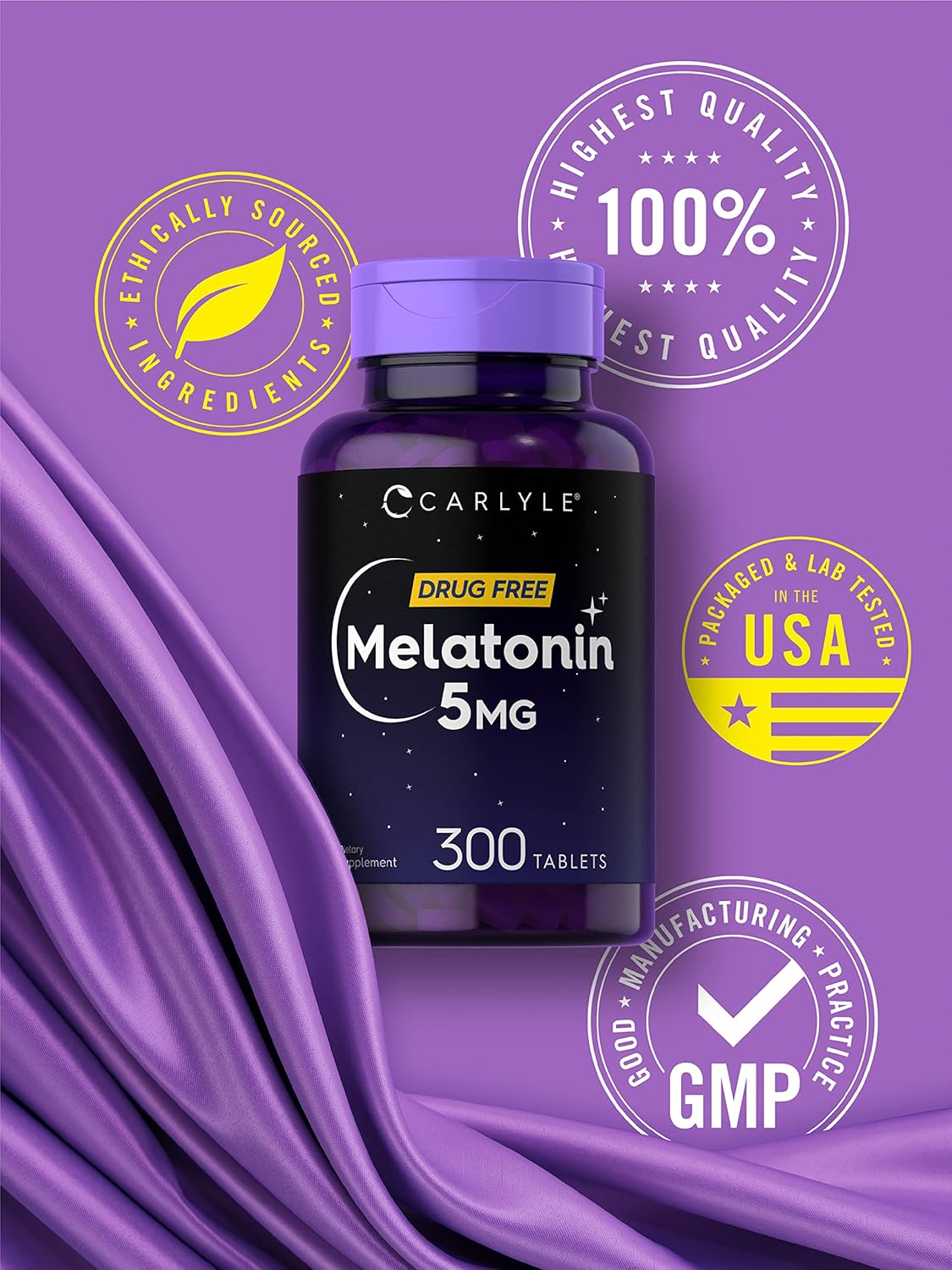 Carlyle Melatonin 5Mg | 300 Tablets | Drug Free Supplement | Vegetarian, Non-Gmo, Gluten Free : Health & Household