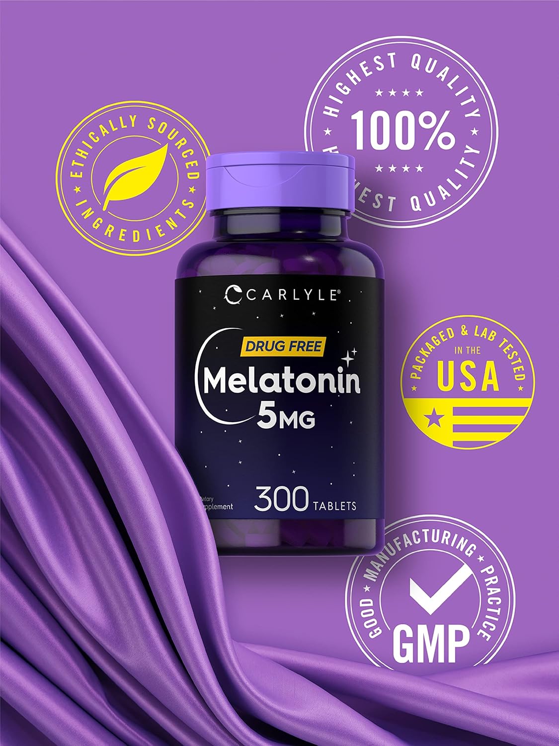 Carlyle Melatonin 5mg | 300 Tablets | Drug Free Supplement | Vegetarian, Non-GMO, Gluten Free : Health & Household