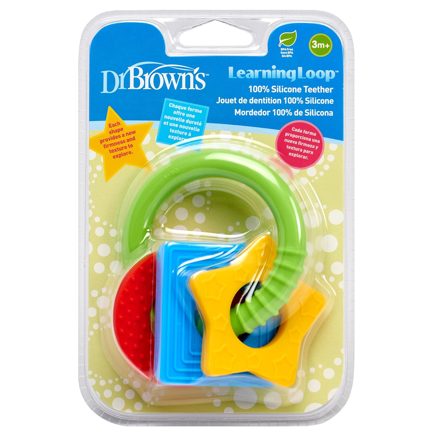 Dr. Brown'S Learning Loop, Baby Teether Ring With Multiple Shapes & Textures, Soft 100% Silicone, Bpa Free, 3M+