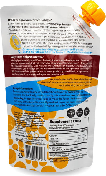 Liposomal Glutathione Complex Liquid (30 Doses) - Natural Formula Immunity + Liver Health + Anti-Aging Support With Vitamin C - Vegan, China-Free (15Oz / 443Ml)