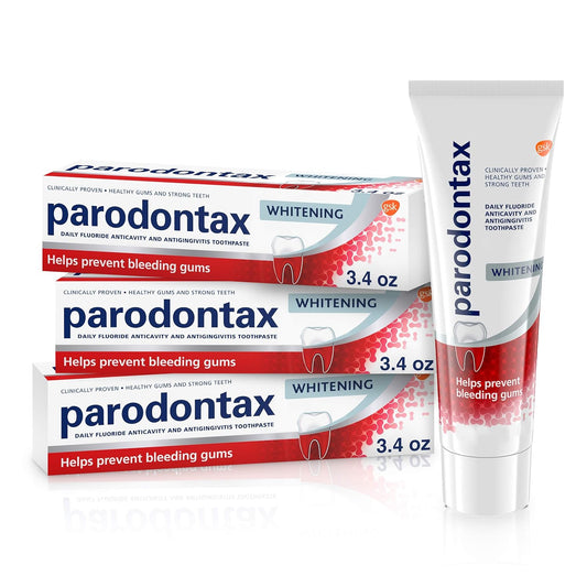 Parodontax Teeth Whitening Toothpaste for Gum Health 3.4 Oz x 3 & Polident 120 Count 3 Minute Denture Cleanser Tablets Bundle