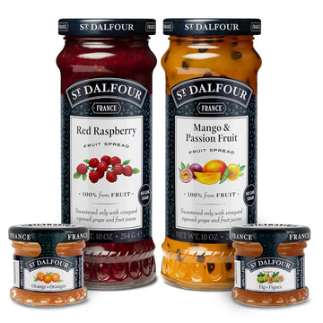 St. Dalfour Fig Royale, Orange Mini Jar, 1 Oz And Red Raspberry, Mango & Passion Fruit, 10 Oz Bundle - 100% From Fruit, No Artificial Ingredients
