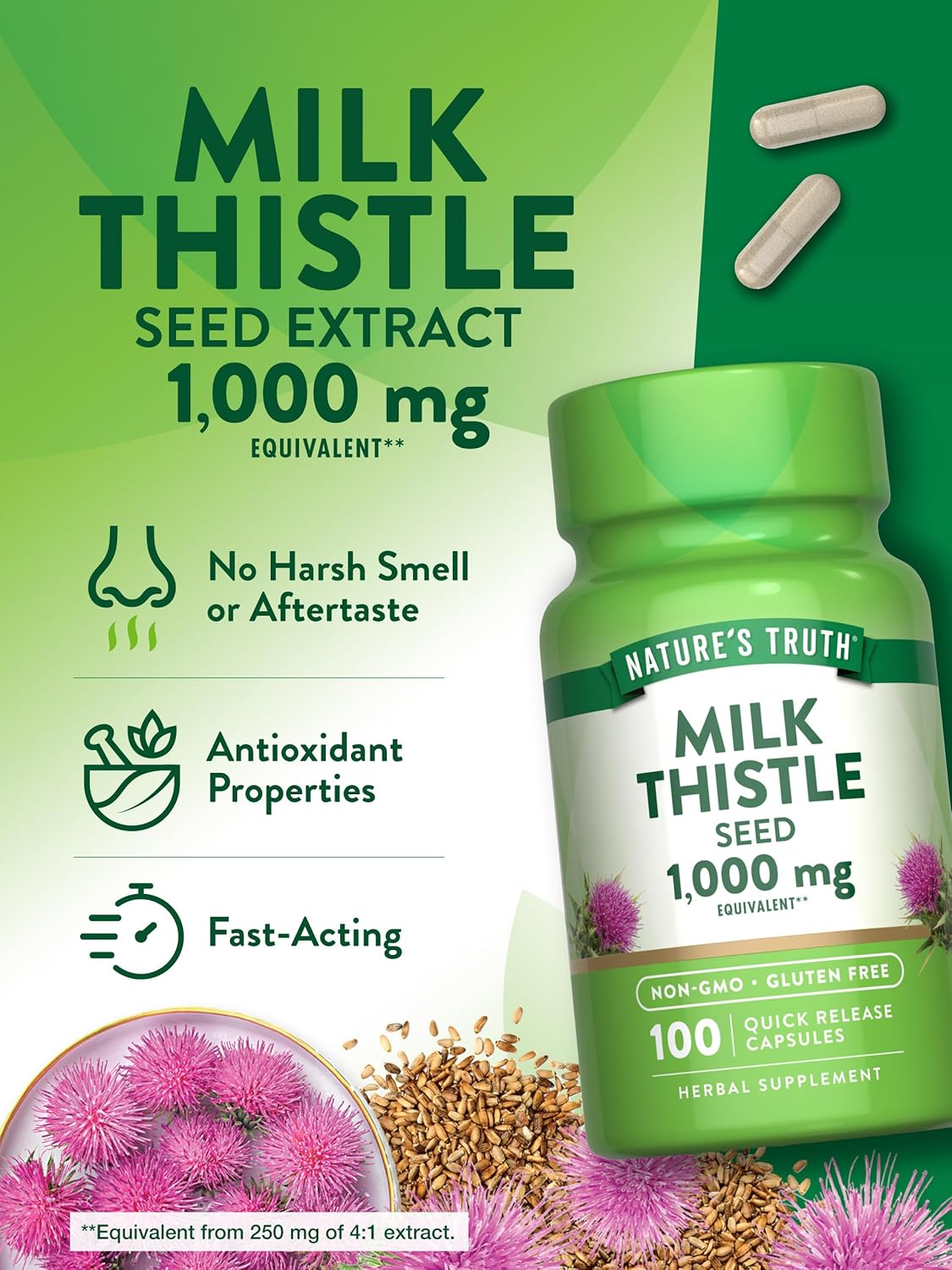 Milk Thistle Extract Capsules | 1000mg | 100 Count | Non-GMO & Gluten Free Supplement | by Nature's Truth : Health & Household