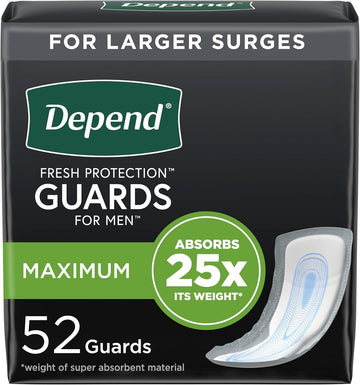 Depend Incontinence Guards/Incontinence Pads For Men/Bladder Control Pads, Maximum Absorbency, 52 Count, Packaging May Vary