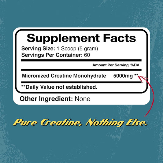 Micronized Creatine Monohydrate Powder, Unflavored, Pre Workout, Post Workout, Recovery, Muscle Building, Improve Athletic Performance, 300 Gram, 5000Mg Per Serving, 60 Servings