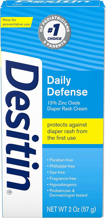 Desitin Daily Defense Baby Diaper Rash Cream With Zinc Oxide To Treat, Relieve & Prevent Diaper Rash, Hypoallergenic, Dye-, Phthalate- & Paraben-Free, Travel Size, 2 Oz (Pack Of 6)