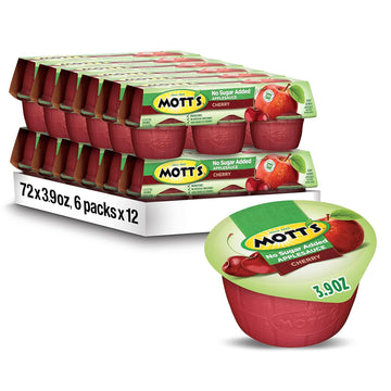 Mott'S No Sugar Added Cherry Applesauce, 3.9 Oz Cups, 72 Count (12 Packs Of 6), Good Source Of Vitamin C, No Artificial Flavors