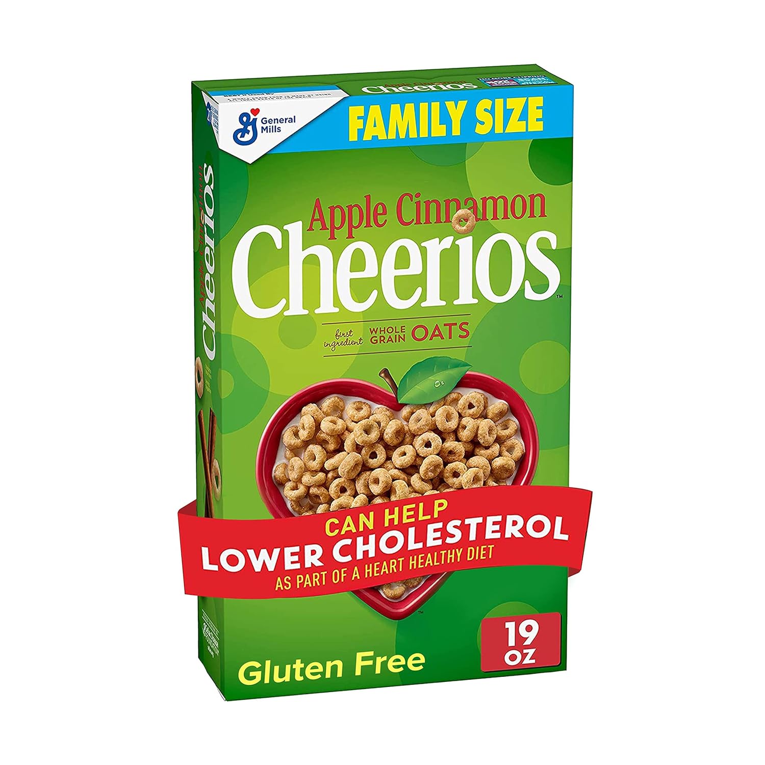 Apple Cinnamon Cheerios Cereal, Limited Edition Happy Heart Shapes, Heart Healthy Cereal With Whole Grain Oats, Family Size, 19 oz