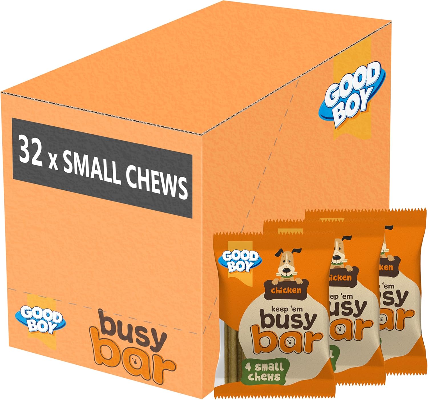Good Boy Busy Bar Chicken Small Chew - Long-Lasting Natural Dog Treats - Bulk Box - 32 Pack