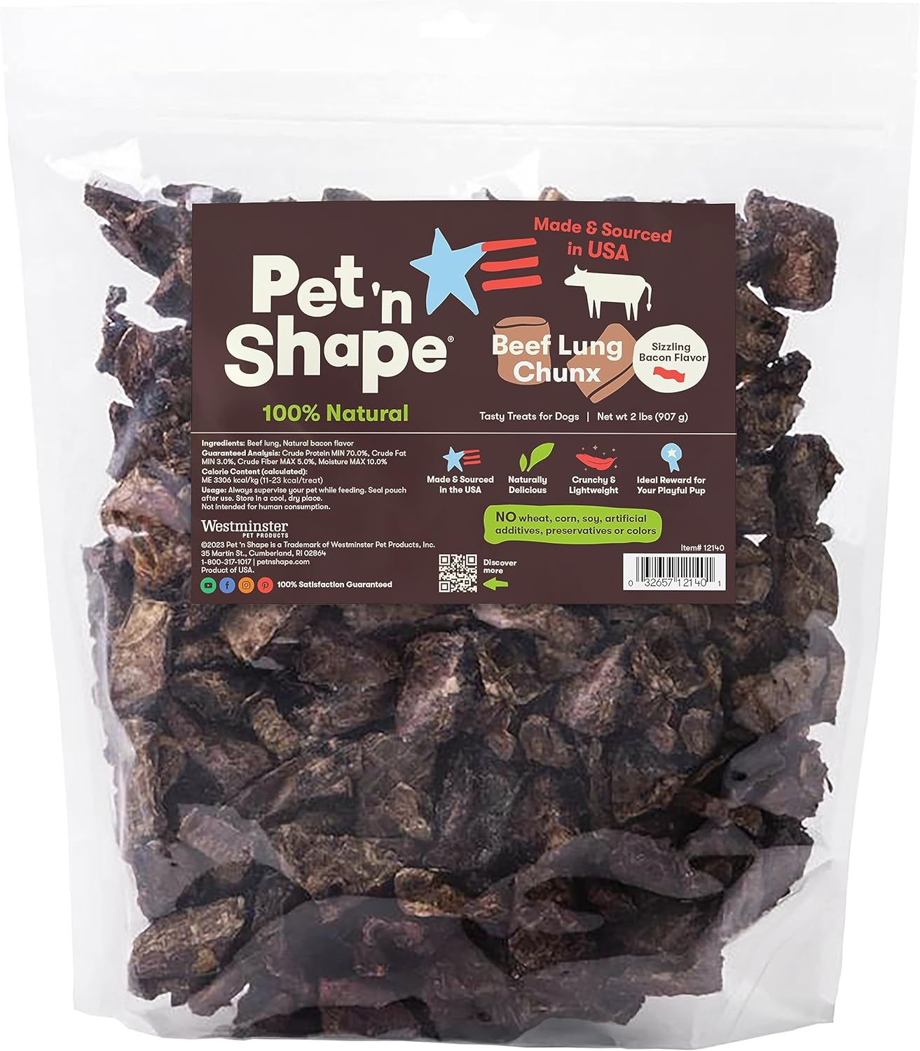 Pet 'N Shape Chunx - Beef Lung Natural Dog Treats - Made And Sourced In The Usa, 32 Ounce