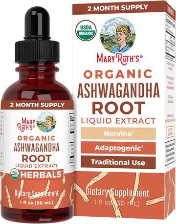 Maryruth Organics Ashwagandha Root | Usda Organic Ashwagandha Liquid Drops | Stress Relief, Natural Calm, Relaxation And Mood Support Supplement | Adaptogenic | Nervine | Vegan | Non-Gmo | 60 Servings