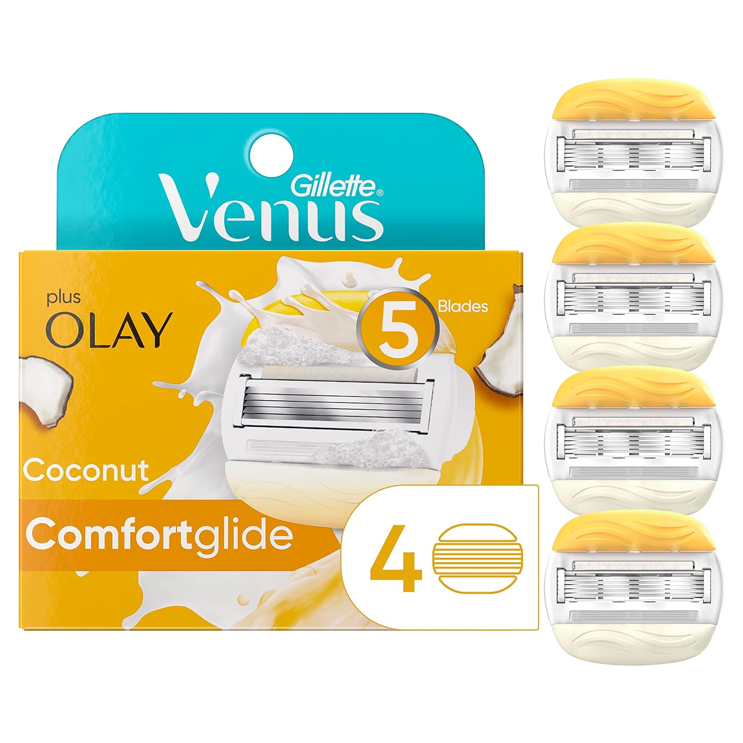 Gillette Venus Comfortglide Womens Razor Blade Refills, 4 Count, Infused With Olay Coconut Scent