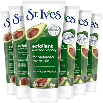 St. Ives Soft Skin Face Scrub, Avocado & Honey Moderate Exfoliator For Soft, Smooth Skin, Oil-Free Facial Scrub Made With 100% Natural Exfoliants, 6 Oz, 6 Pack
