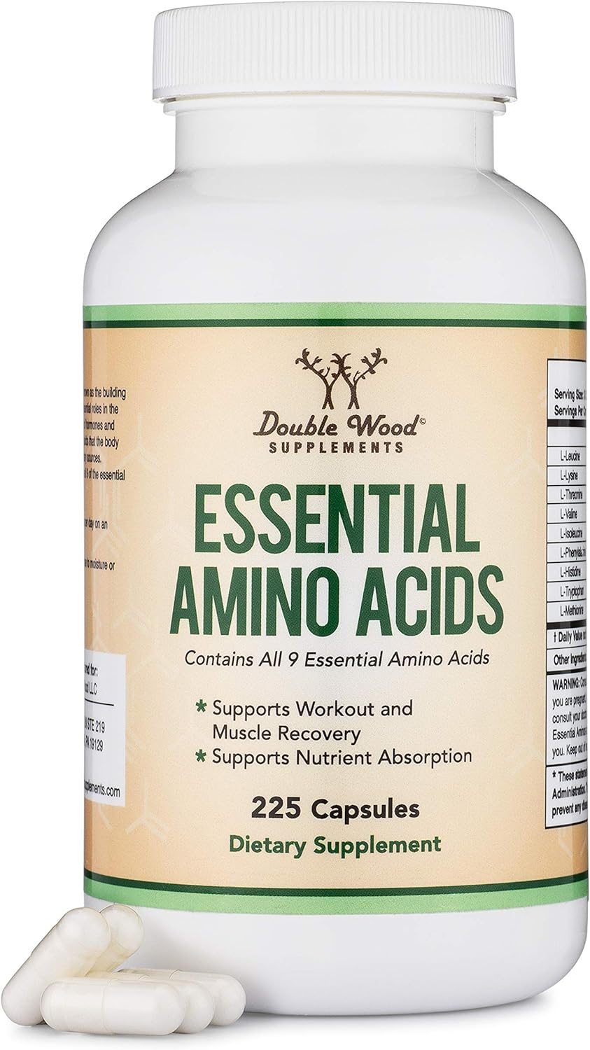 Essential Amino Acids - 1 Gram Per Serving Powder Blend Of All 9 Essential Aminos (Eaa) And All Branched-Chain Aminos (Bcaas) (Leucine, Isoleucine, Valine) 225 Capsules, Gluten Free By Double Wood