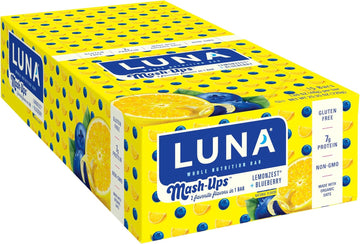 Luna Mash-Ups - Lemonzest + Blueberry Flavor - Gluten-Free - Non-Gmo - 7-9G Protein - Made With Organic Oats - Low Glycemic - Whole Nutrition Snack Bars - 1.69 Oz. (15 Count)