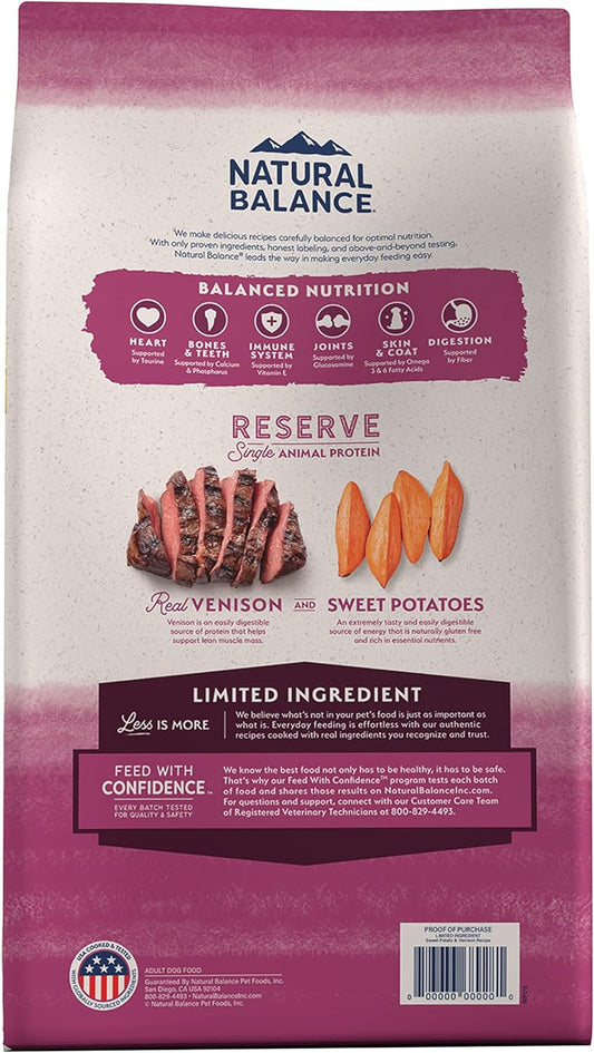 Natural Balance Limited Ingredient Adult Grain-Free Dry Dog Food, Reserve Sweet Potato & Venison Recipe, 22 Pound (Pack Of 1)