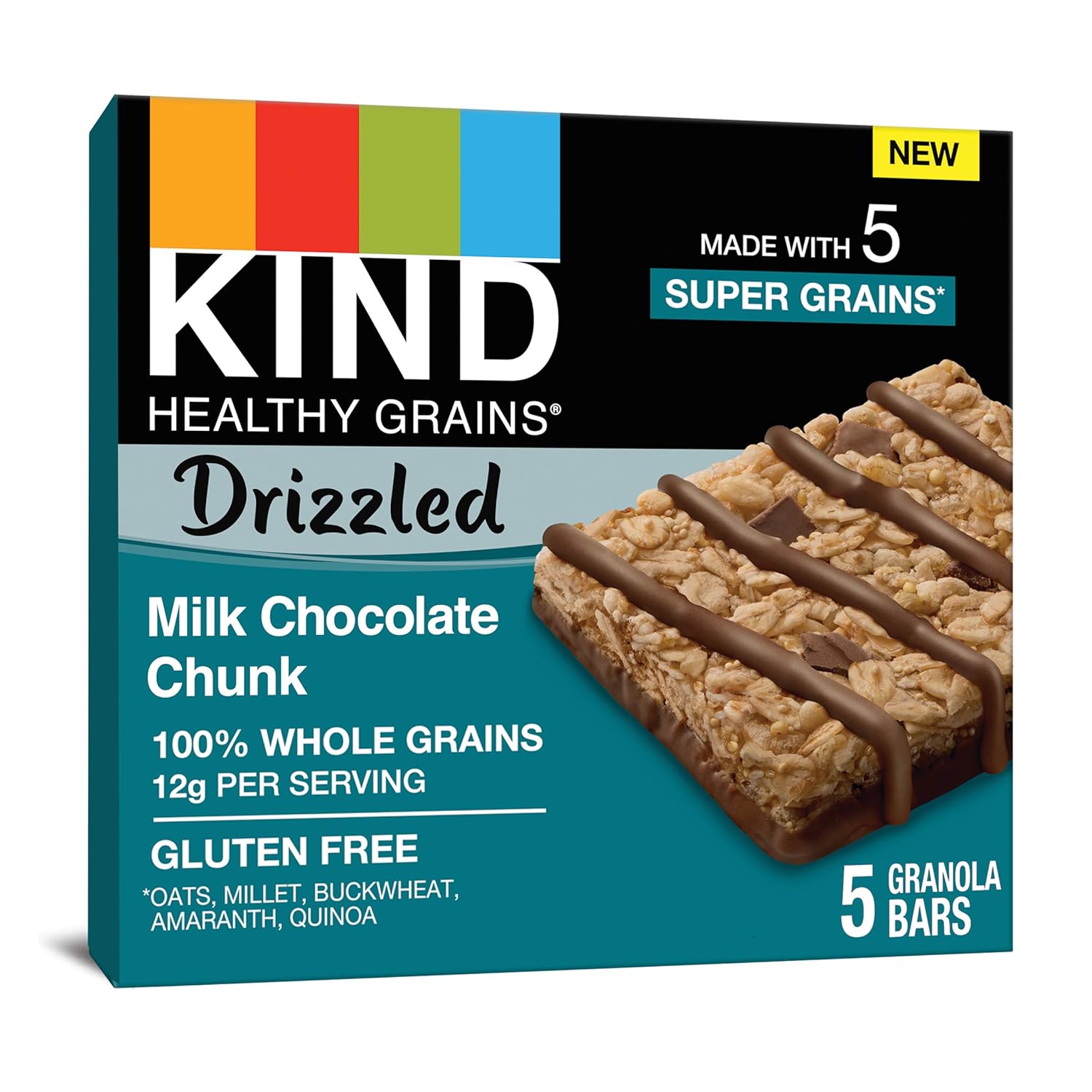 Kind Healthy Grains Bars Drizzled, Milk Chocolate Chunk, Gluten Free, 1.2 Oz, (8 Pack), 40 Count