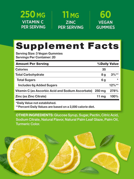 Vitamin C Gummies with Zinc | 60 count | Immune Support Supplement | V