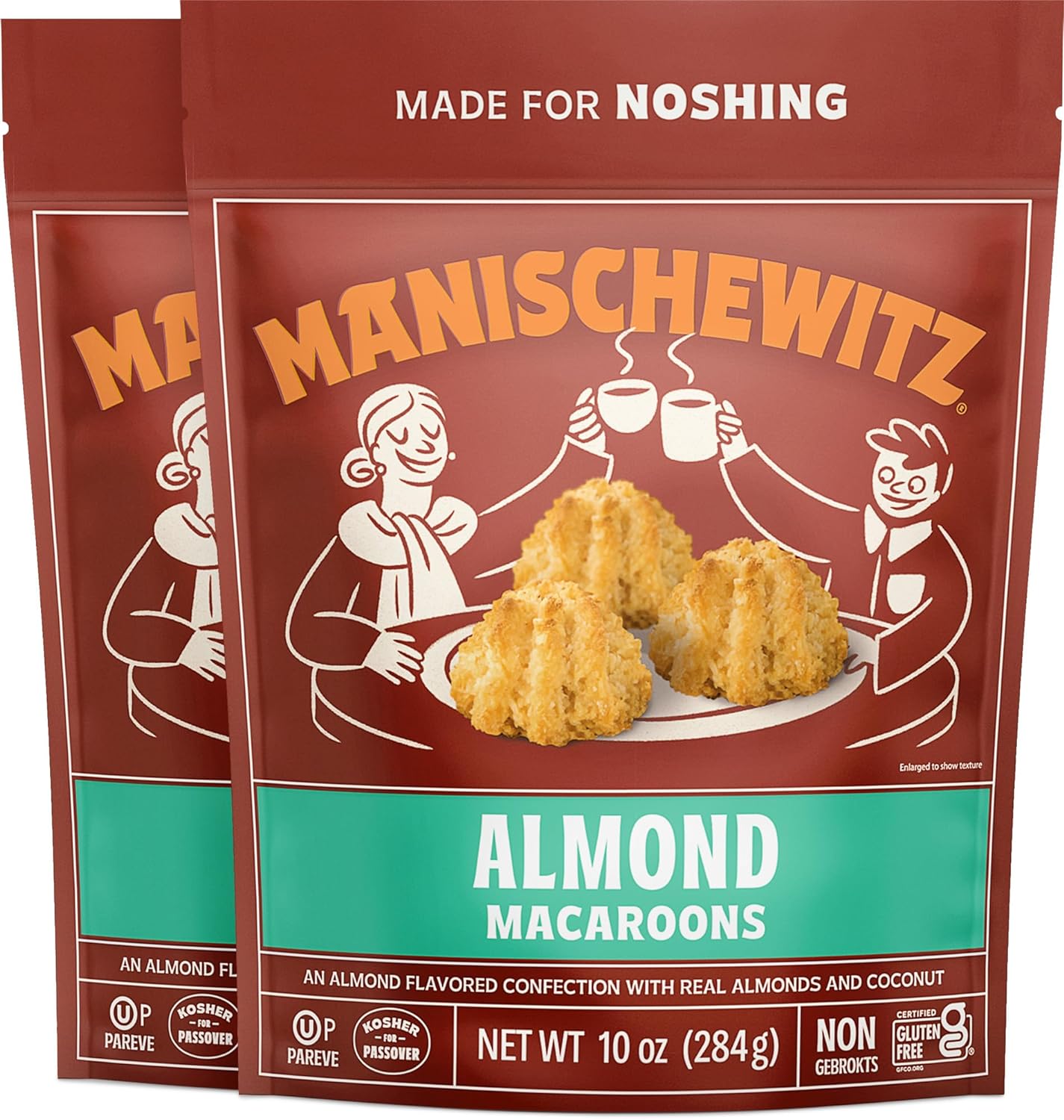 Manischewitz Almond Macaroons, 10 oz (2 Pack) | Coconut Macaroons | Resealable Bag | Dairy Free | Gluten Free Coconut Cookie | Kosher for Passover