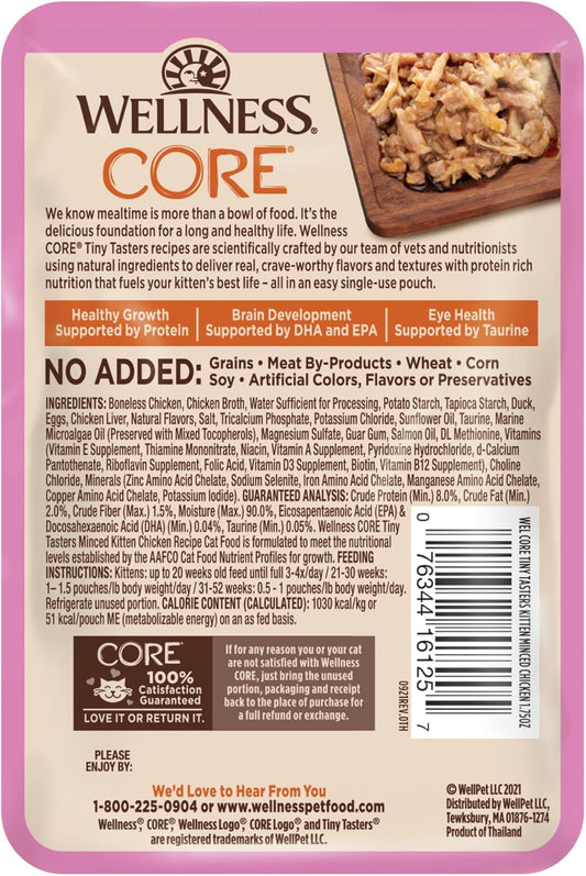 Wellness Core Tiny Tasters Wet Kitten Food, Complete & Balanced Natural Pet Food, Made With Real Meat, 1.75-Ounce Pouch, 12 Pack (Kitten, Minced Chicken In Gravy)